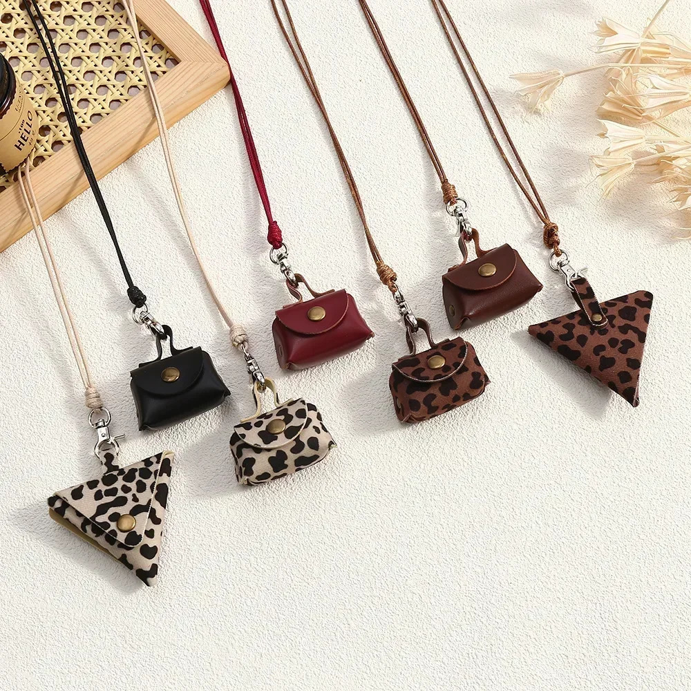 LATS Retro Cute Small Leather Bag Long Necklace for Women Fashion Sweater Chain Neck Hanging Jewelry Versatile Accessory Gift 250716