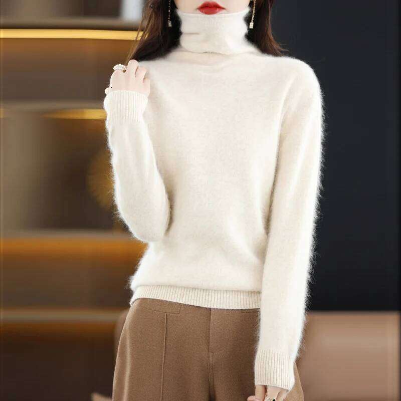 2024 Autumn/Winter New Mink Cashmere Women's Sweater Stacked Hoodie Loose Large High Collar Knitted Warm Long Sleeve MDNG