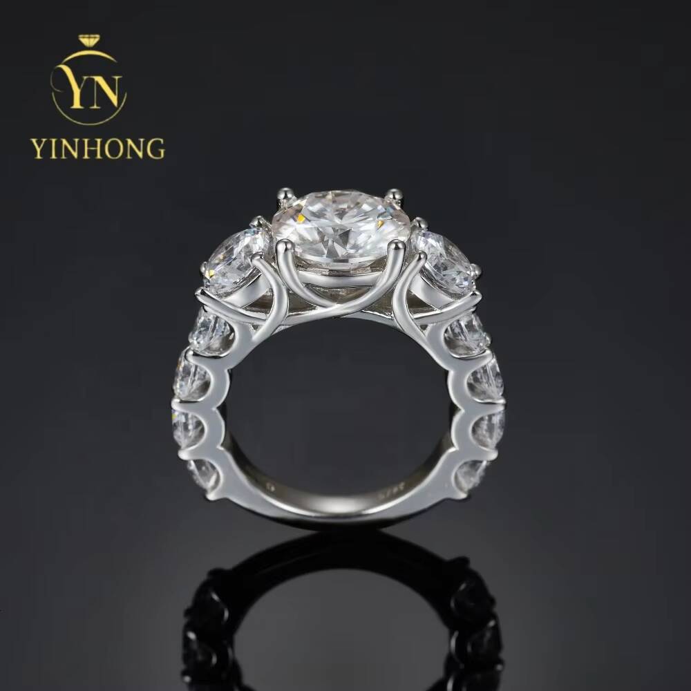 4ct Moissanite Engagement Ring 925 Silver Halo Round Wholesale Price Full Moissanite Chic Round Ring for Women