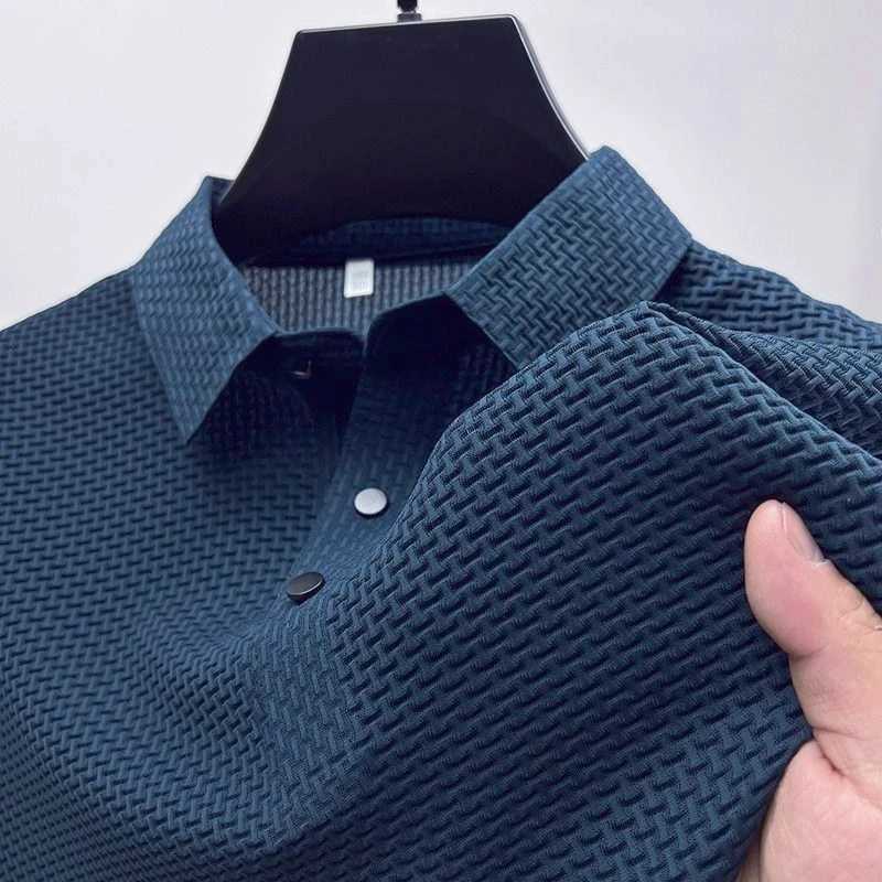 Summer New Mens Lop-up Hollow Short-sleeved Polo Shirt Ice Silk Breathable Business Fashion T-Shirt Male Brand Clothes XJ250725