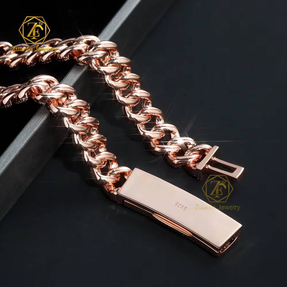 VVS Diamond Moissanite Necklace with Cuban Link Chain 2 Rows Sizes 8mm 10mm 12mm 15mm S925 Silver Bent Buckle Hiphop Jewelry