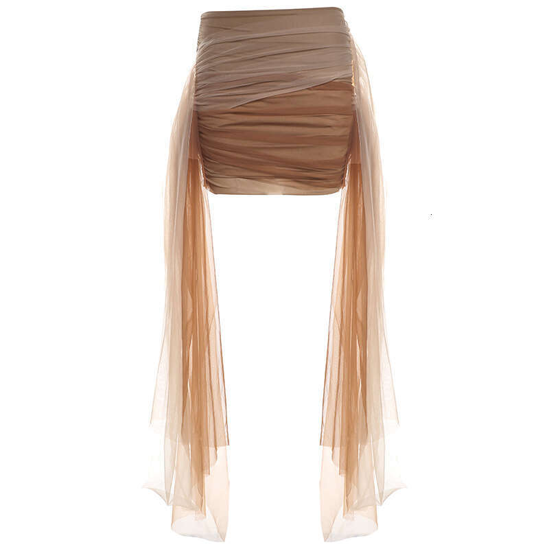 2024 Summer New Sexy Strapless Crop Top High Waist Bodycon Mesh Short Skirt 938