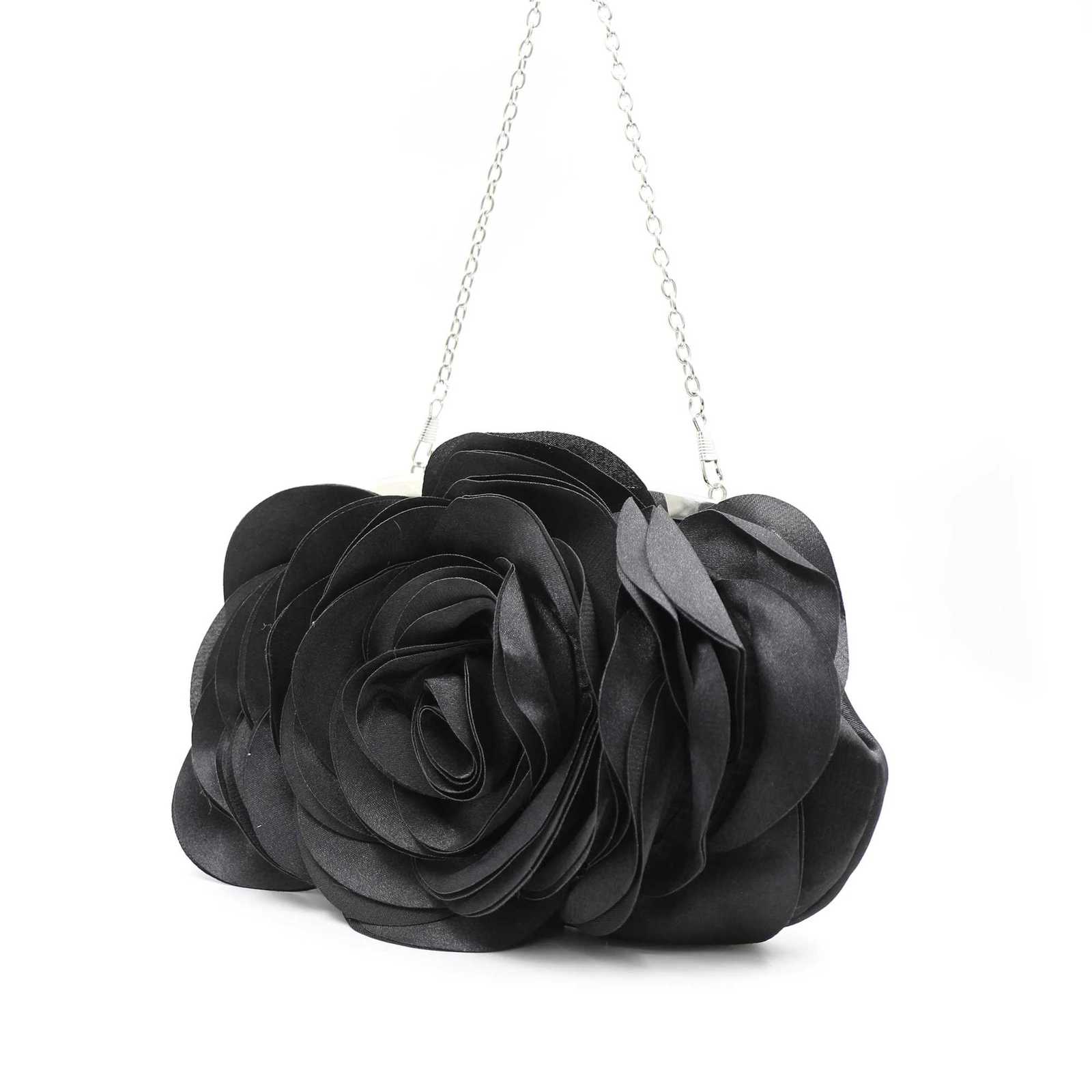 gorgeous and elegant stereo rose flower pure color satin petal womens clutch bag bridal bag party dance bag Y250725