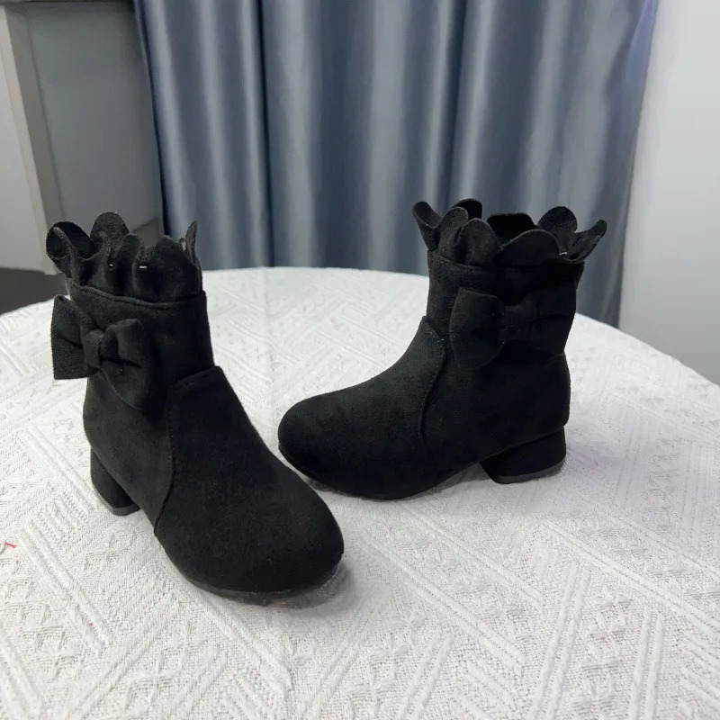 Spring Autumn Bow Girls Fashion Toddler Boots PU Leather Low Heel Kids Princess Boots Party Zip Children Ankle Baby Girl Shoes 250724