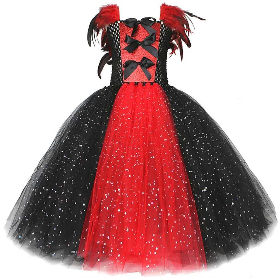 Halloween Cosplay Costume Children Girls Fantasy Witch Dress Maleficent Fluffy Sequin Tulle Feather Gown Fairy Disguise Sets Z250725