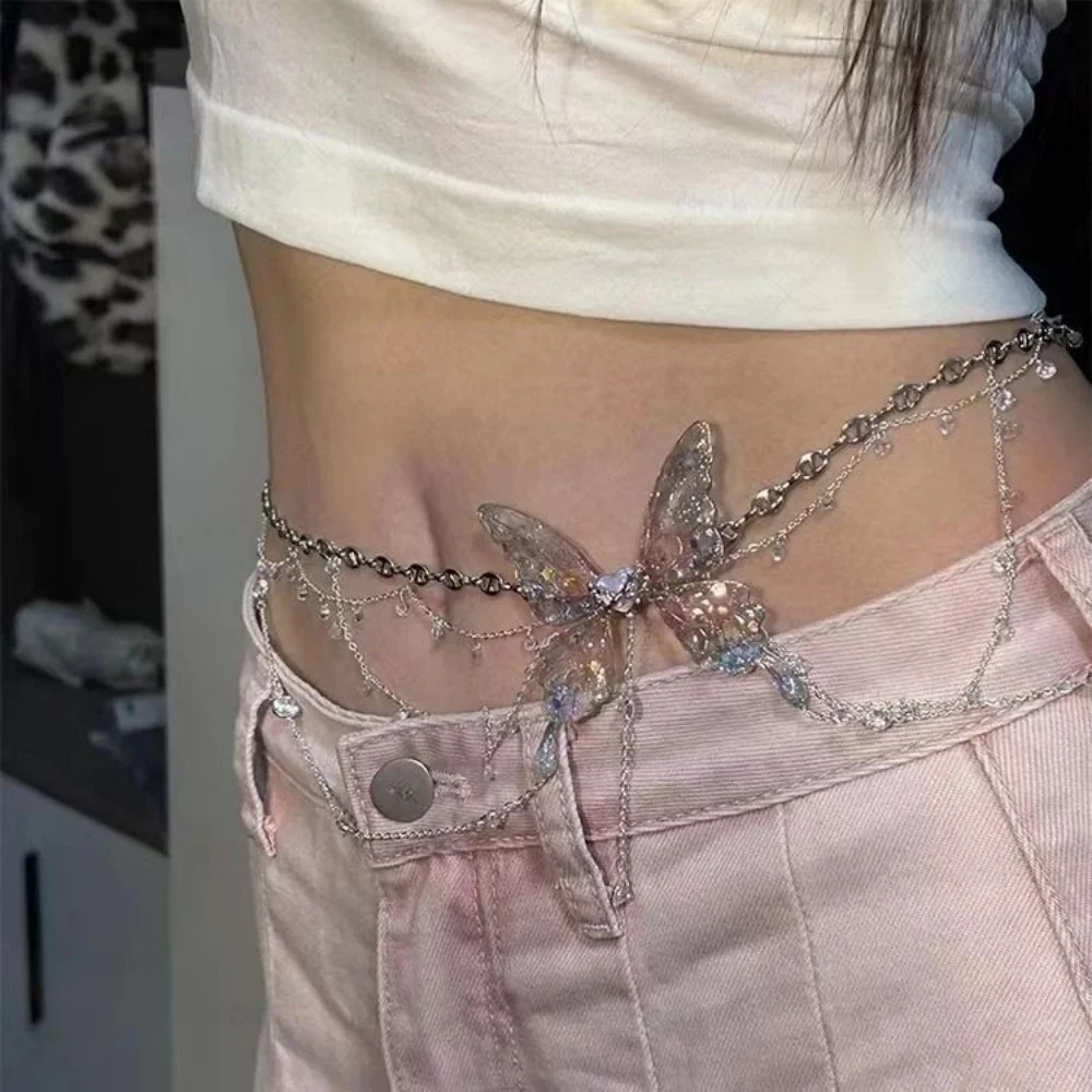 Fairy Tassel Waist Chain For Women Glitter Pearl Butterfly Pendant Belt Strap Dress Crop Top Bikini Sexy Waist Decorative Chain 250722