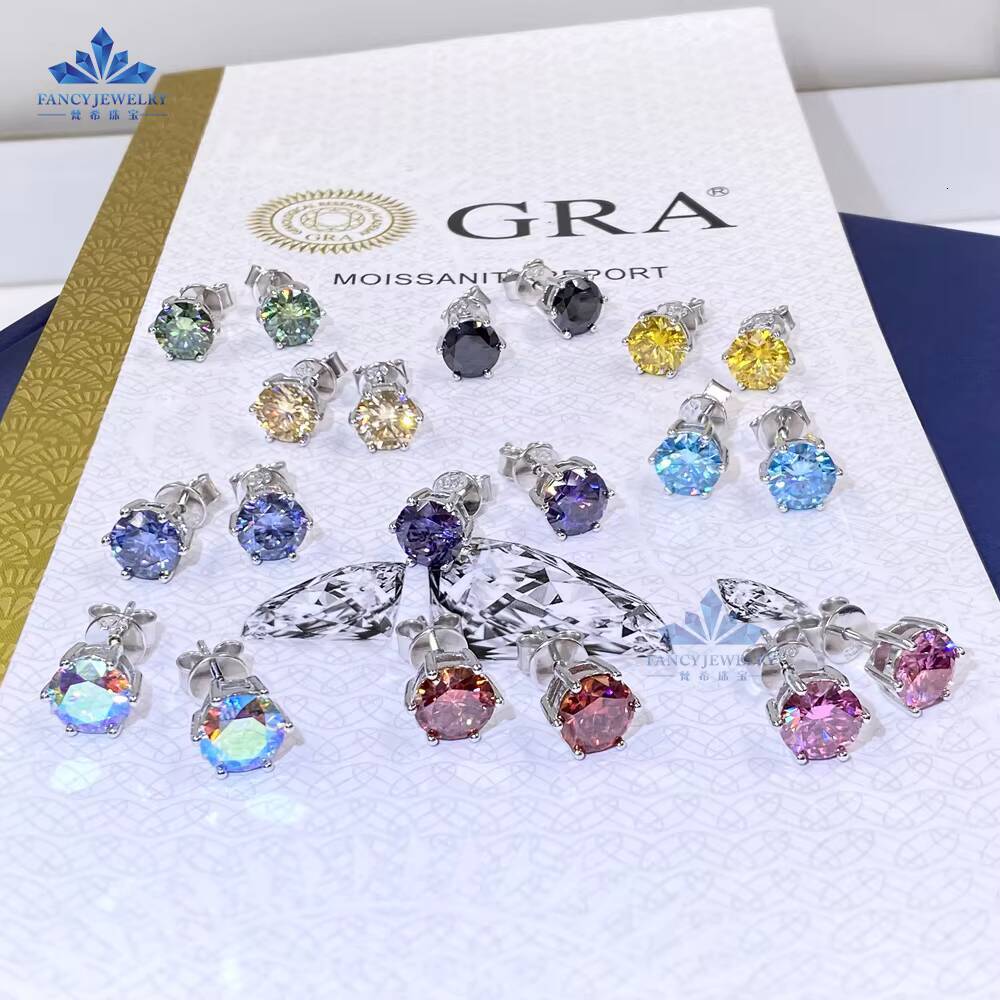 RTS 5mm 6.5mm 8mm Round D VVS Moissanite Diamond Earring Butterfly Buckle Back White Black Blue Red Purple Diamond Stud Erring