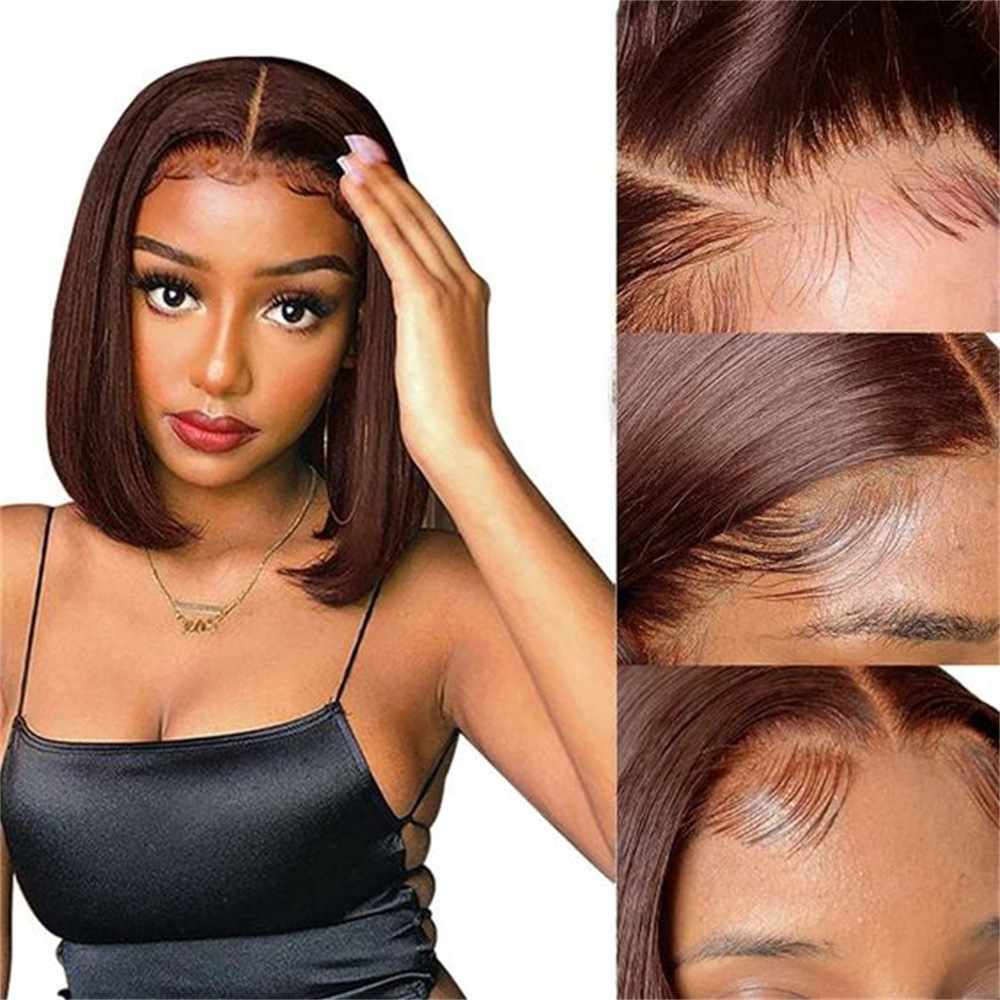 100% real person hair bob wigs Hot Chocolate Brown Lace Front Human Hair Wig