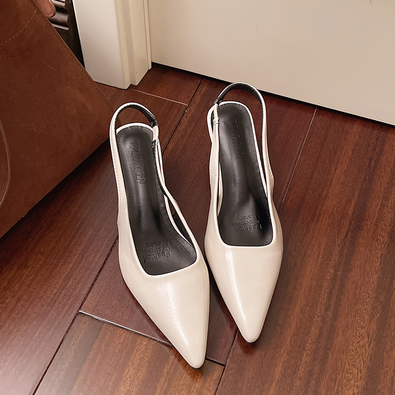 Ddmysports Chunky Heel Sandals For Women Summer New Korean Style Commuter High Heels French Patent Leather End Pointed Toe Single Shoes Outdoor Shoes