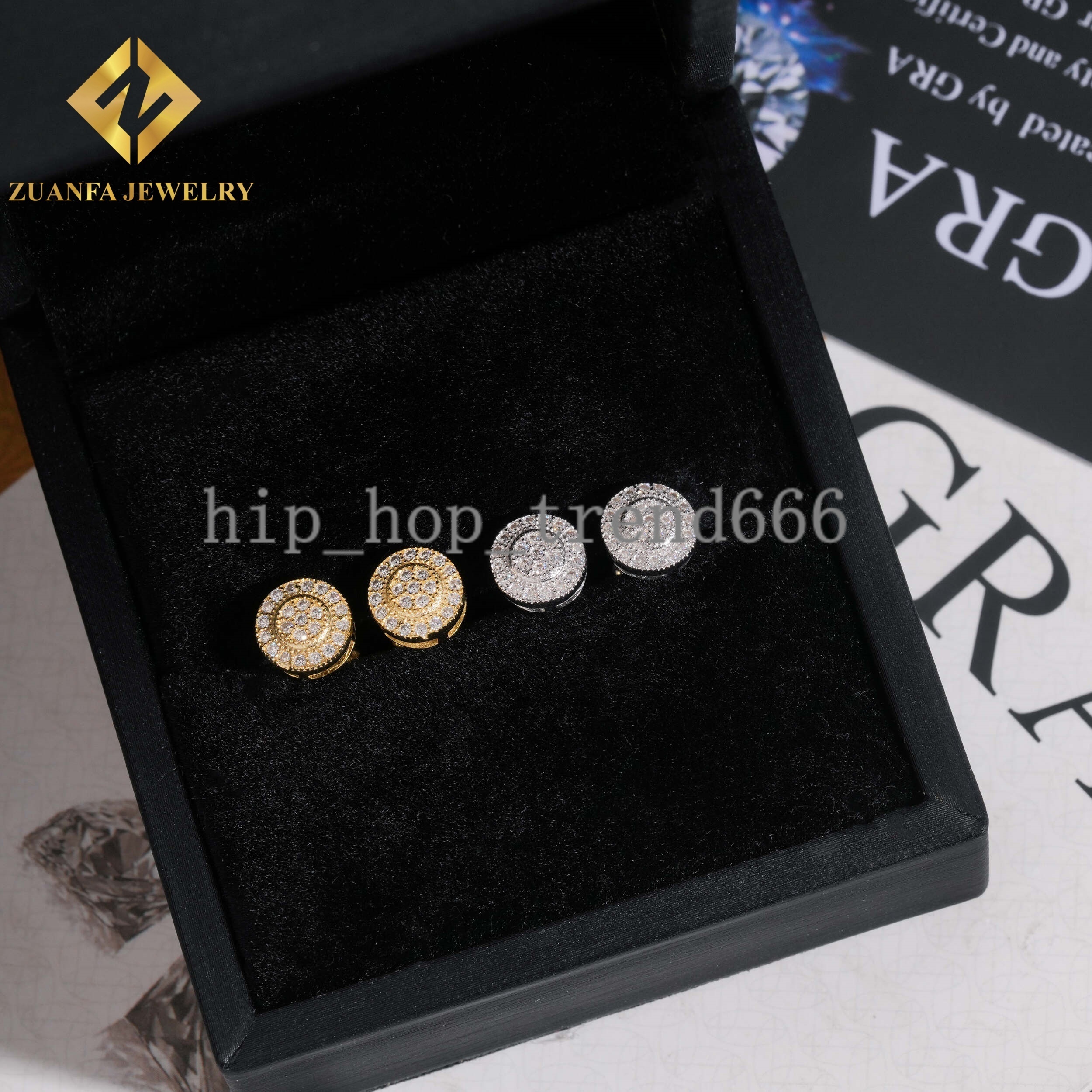 Round Shape Stud Earrings 925 Silver 18K Gold Plated VVS Moissanite Stud Earring Fine Hip HOP Jewelry Men Women