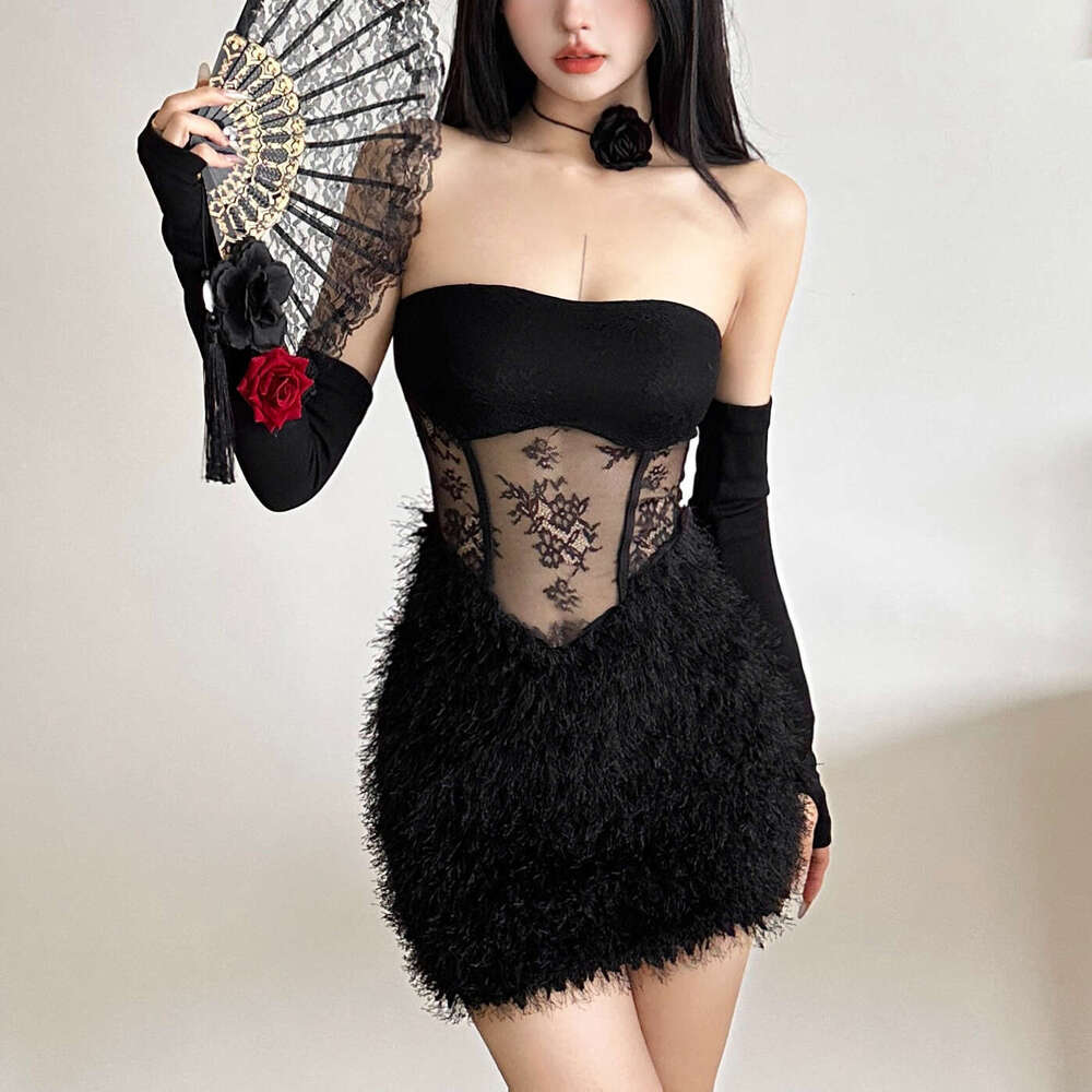 2024 Autumn New Women's Solid Color Slim High Waist Fashion Off-Shoulder Tube Dress 813