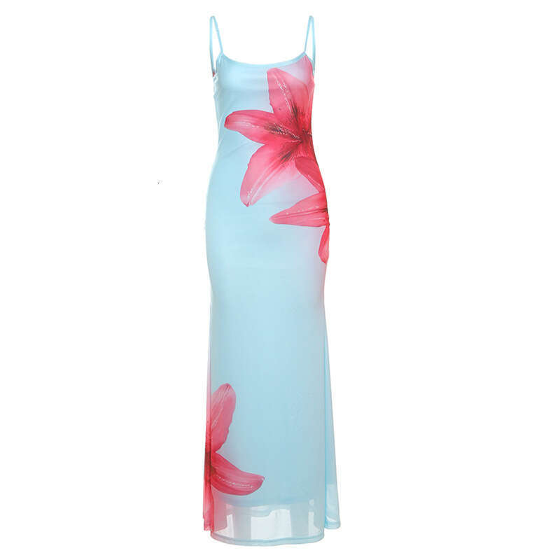 2025 Summer New Sexy Sleeveless Strap Printed Slim Fit Long Dress Women's Fashion 1e5