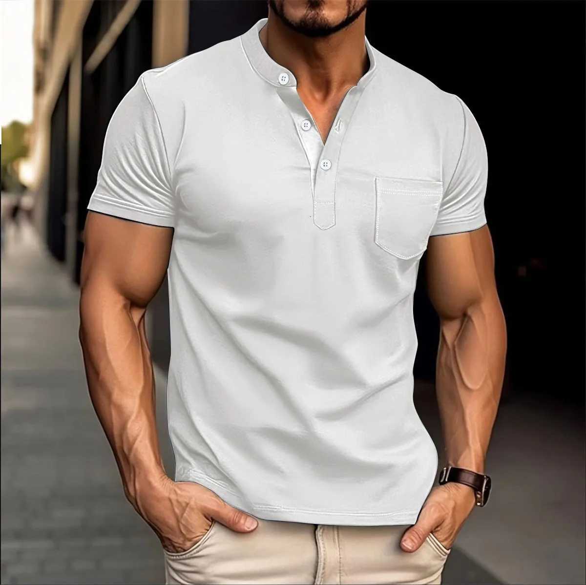 Summer Cross-border Mens New Short-sleeved T-shirt With A Collar Solid-color Short-sleeved T-shirt Top And Polo Shirt XJ250725