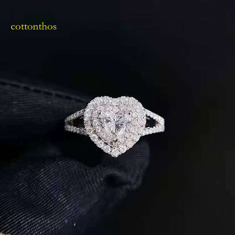 Fine Jewelry for Women VVS Moissanite Lab Grown Dia Ring Custom Heart Cut Center Stone Sier 10 14 18 k Gold Rings