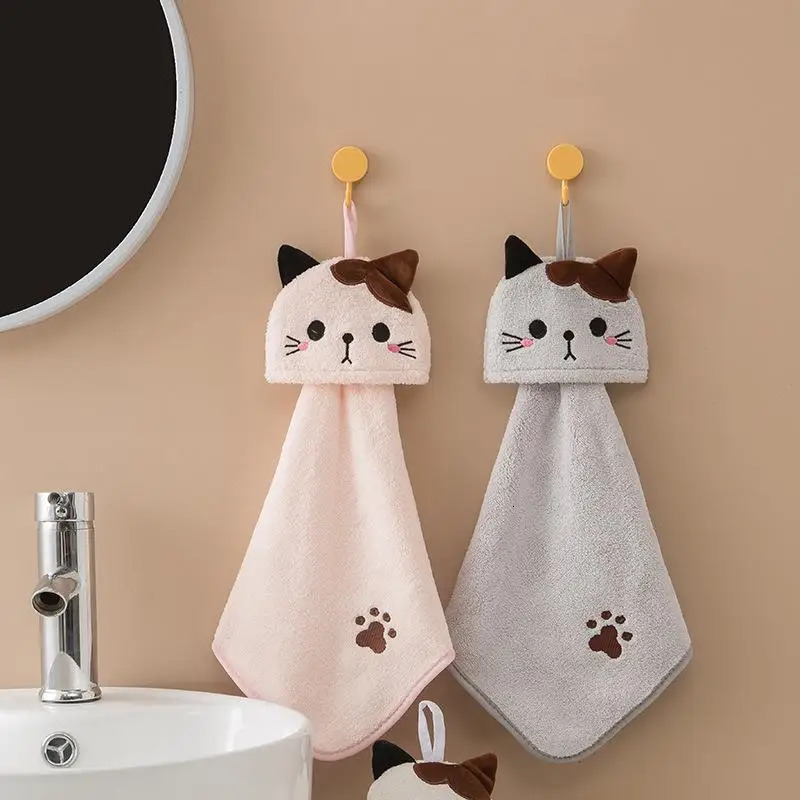 ute Cat Kitchen Cleaning Towel Hanging Hand Towels Absorbent Dishcloths Coral Velvet Soft Cloth Rag 250725