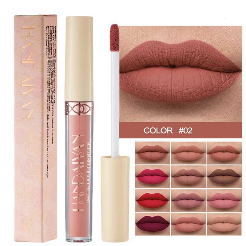 Handaiyan 12 Colors Matte Dark Purple Lip Gloss Longlasting Red Nude Nude Liquid Lipsticks Non-stick Cup Lip Tint Makeup PigmentXJ250724