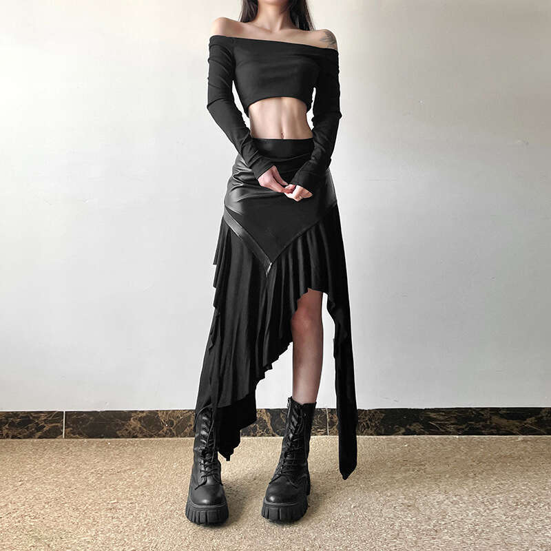 2024 Autumn New Women's Solid Color Slim Fit Street Fashion High Waist Irregular Skirt 5cf