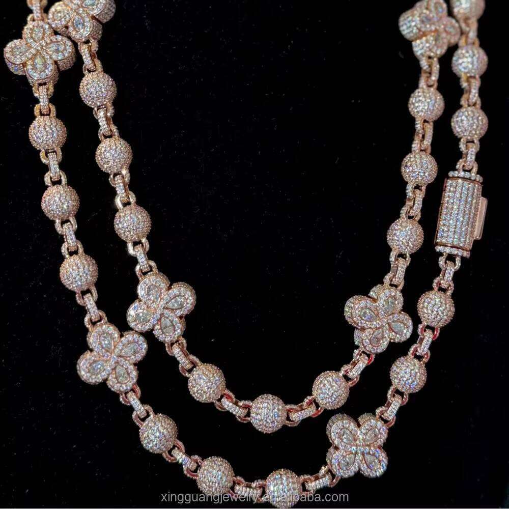 Customized VVS Cuban Link Chains Solid Sier Moissanite Clover Cross Charms Ball Chain Hand Made for Men