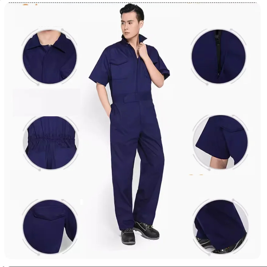 100 Cotton summer work overalls short sleeves working Uniforms mechanical electrical repairman coveralls Safety Work jumpsuits 250725