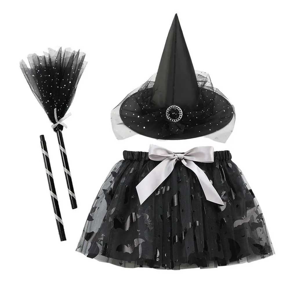3Pcs/set Wizard Childern Halloween Costumes Poin Hat Bright Color Kids Witch Dress Set Short Skirt Costume Cosplay Props Z250725