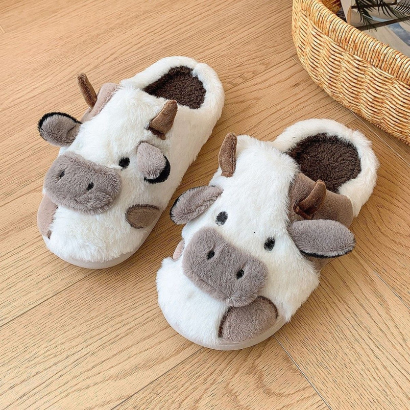Cow Fur for Women, Autumn and Winter Indoor Cotton Slippers, Home Warm Thick Sole, Thickened Men's Slippers