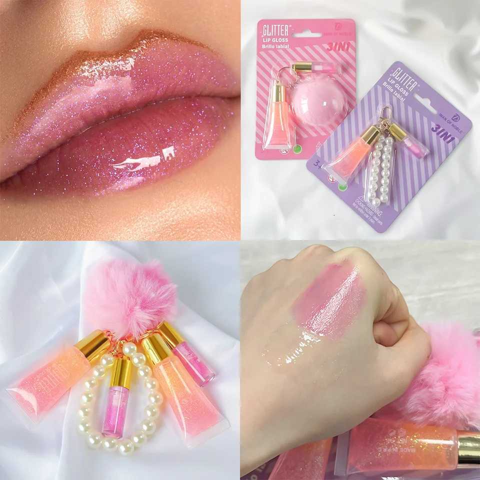 2PCS Warm Change Lip Gloss Set with Pearl Pendant 3-in-1 Lip Oil Lipstick Valentines Day Gift Lip GlossXJ250724