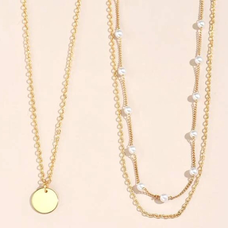 Hot Selling Pearl Collarbone Chain Double Layer Smooth Geometric Necklace One Multi-Wear Pendant Simple Fashion Casual Jewelry for Women