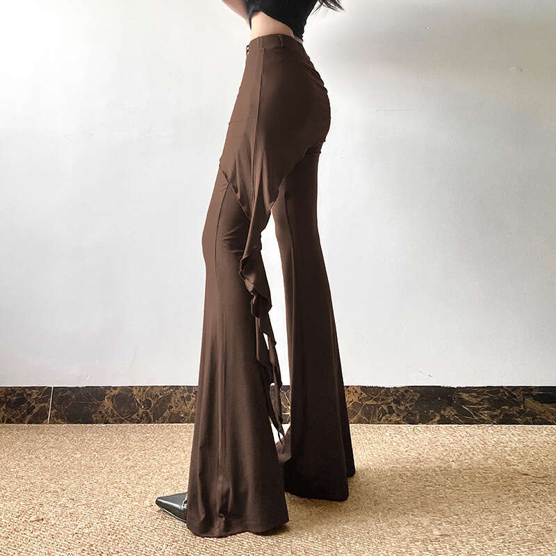 2024 Summer New Women's Solid Color Slim Street Fashion High Waist Casual Straight Flared Pants f71