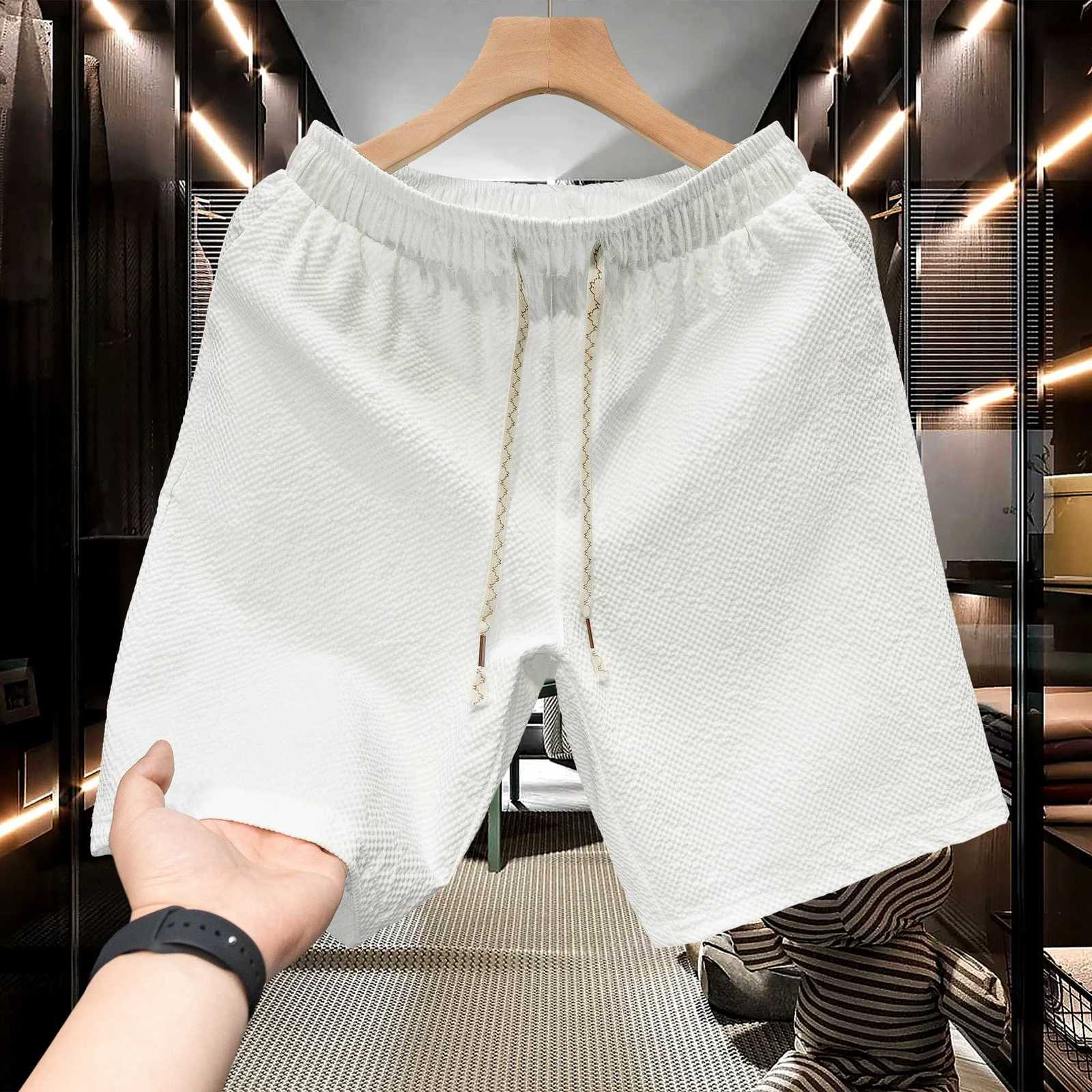 5XL Summer Mens Shorts with Grid Bubble Cotton Texture Fabric Quarter Length Pants Quick Drying Sports and Leisure Shorts W250724