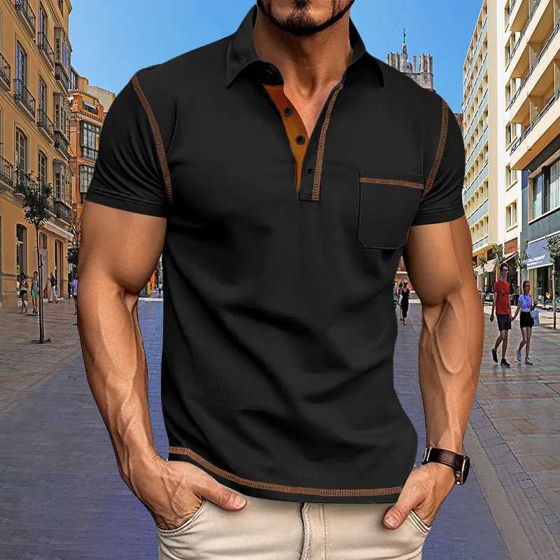 2024 New Summer Mens Short Sleeve Polo Shirt with Pocket and Lapel Top European and American Fashion Casual Mens Polo Shirt XJ250725