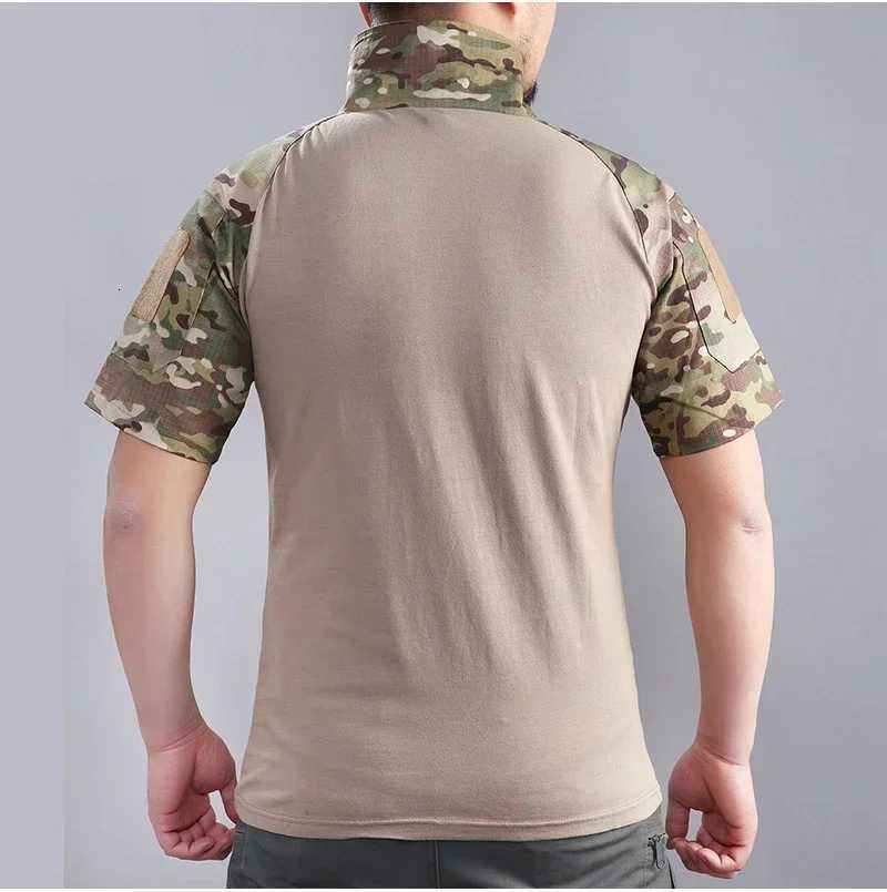 Mens Short Sleeve Softair Tactical Shirt for Men Combat Shirt Zipper Cotton Hiking CP Camoufalge Airsoft T Shirts Climbing Tee Y250724