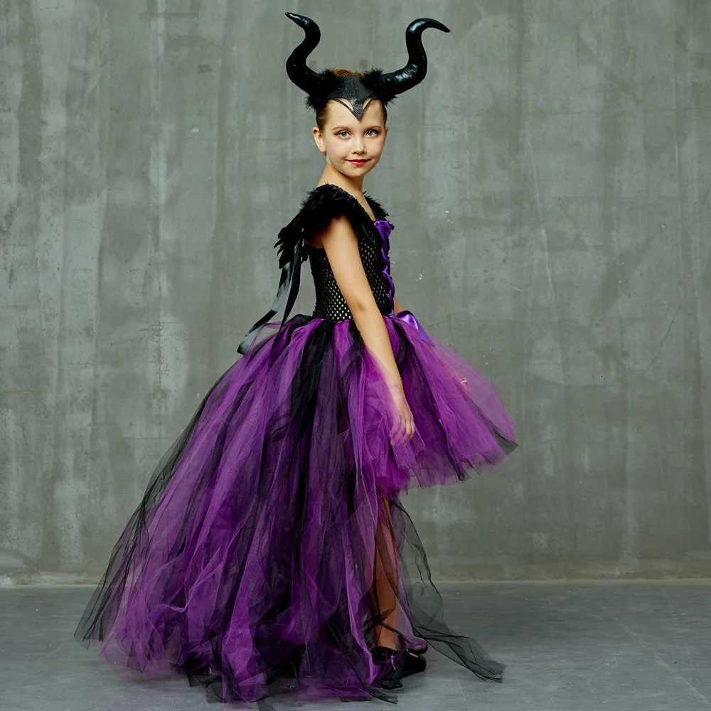 Halloween Children Costume Tulle Dress Girls Cosplay Vestidos Par Evil Queen Mesh Princess Dress Kids Crow Wand Z250725