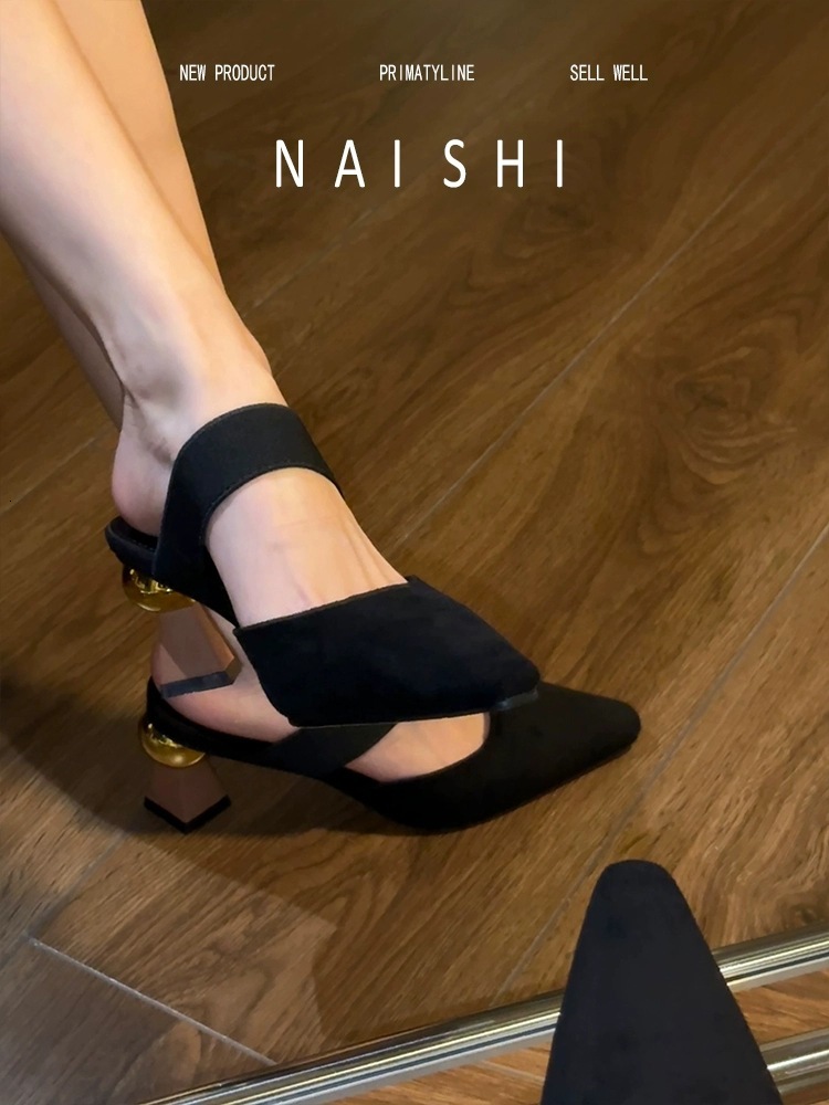 Ddmysports Spring New Trendy Closed Toe Sandals For Women Versatile Irregular High Heel Pointed Half Slippers Single Shoes Outdoor Shoes