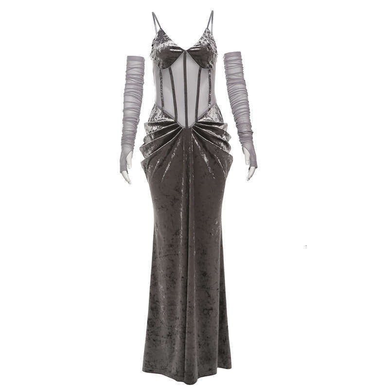2024 Autumn Winter New Women's Solid Color Slim High Waist Fashion V-neck Strap Backless Dress fb9