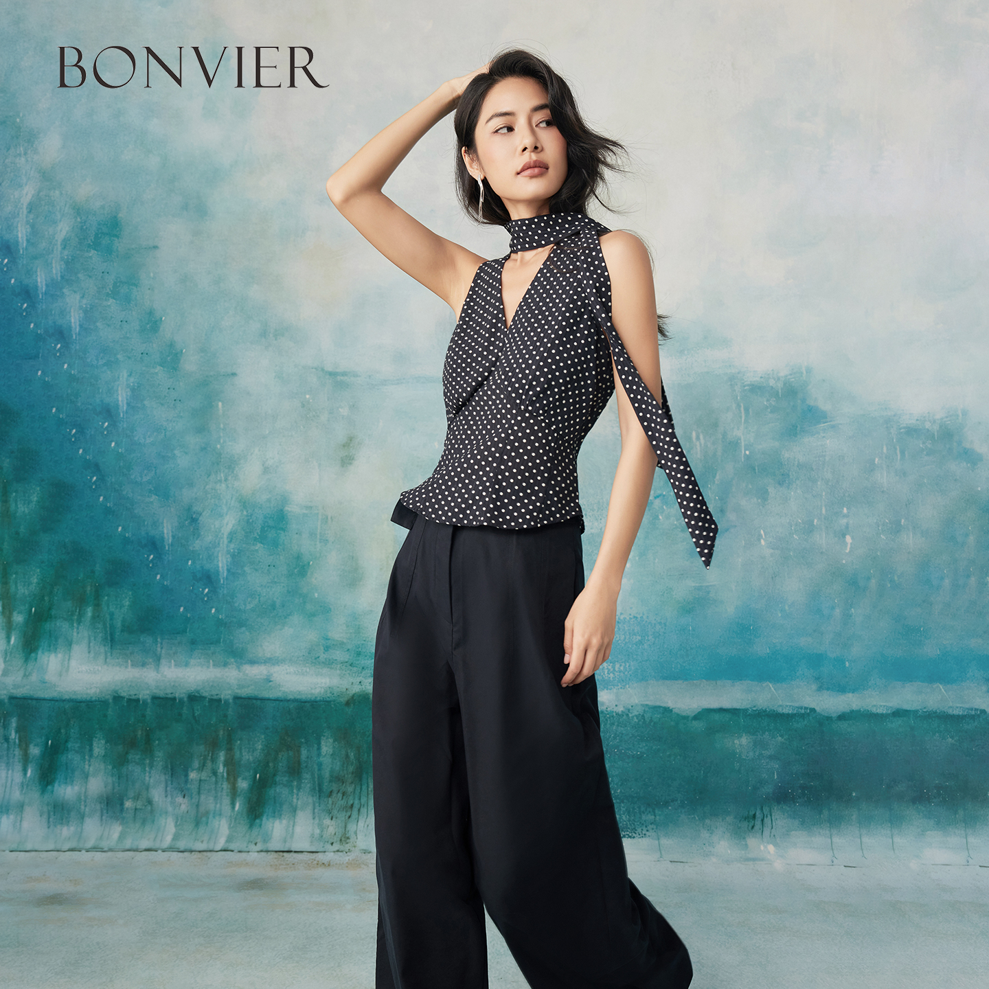 2025 Summer New Polka Dot Tank Top Women's Zipper Fashionable All-match V-neck Slim Fit Top 6112832