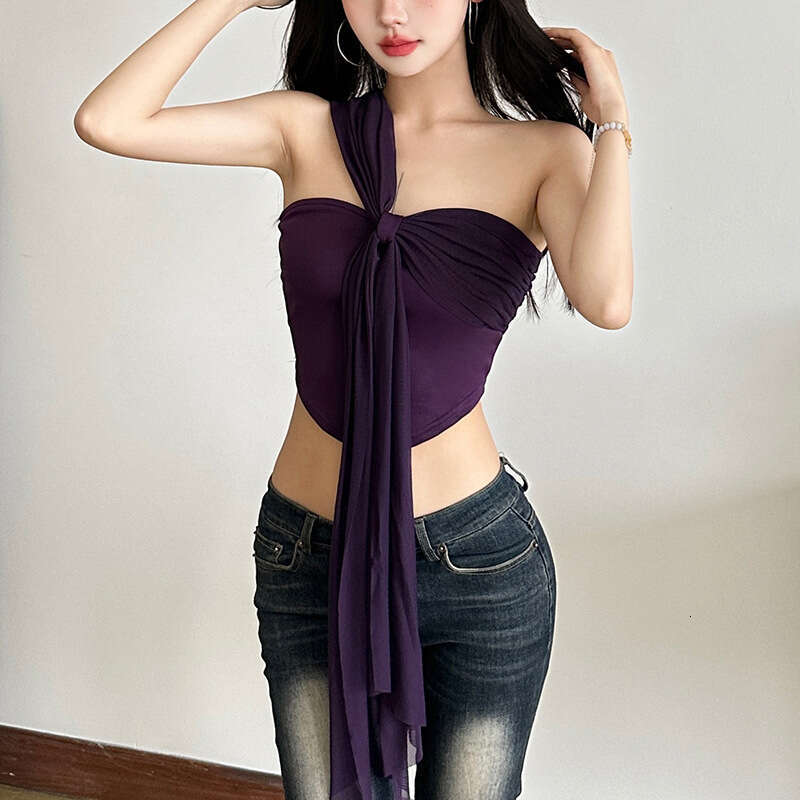 2025 Spring New Women's Solid Color Slim Fit Fashion Off-Shoulder Sexy Backless Tank Top df4