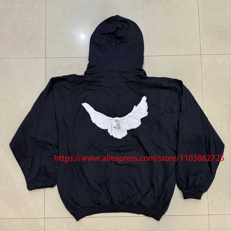 High Quality Real Photo Hoodies Peace Dove Pattern Autumn Streetwear Casual Pockets Sweatshirts Pullovers X250725