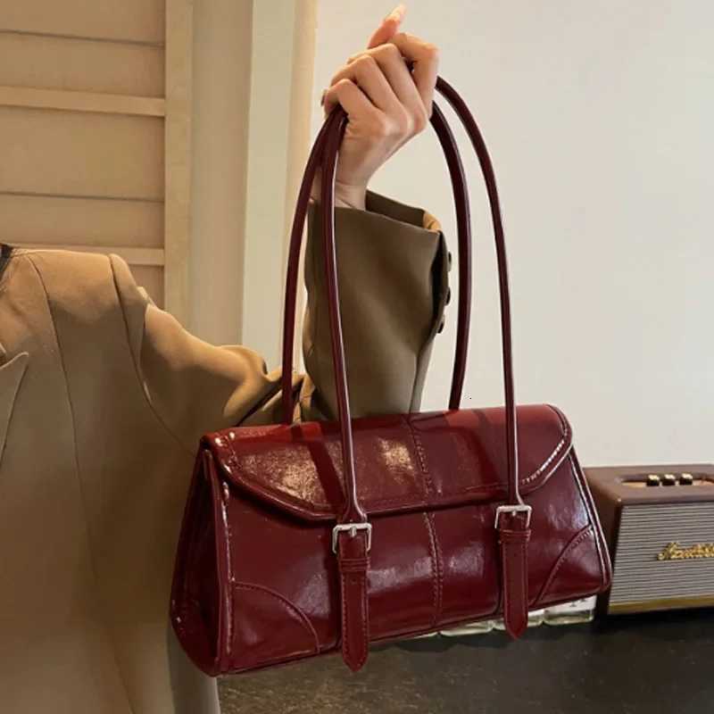 High End Burgundy Oil Wax Leather Underarm Bag Elegant Womens Magnetic Buckle Shoulder Bag Versatile Commuter Bag for Ladies Y250725