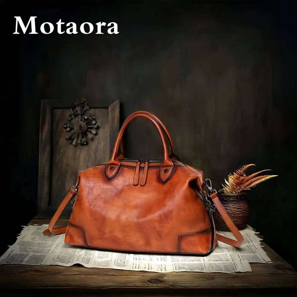 Vintage Genuine Leather Shoulder For Women Large Capacity Travel Mom Bag Crossbody Purse MOTAORA Boston 2025 New Handbag
