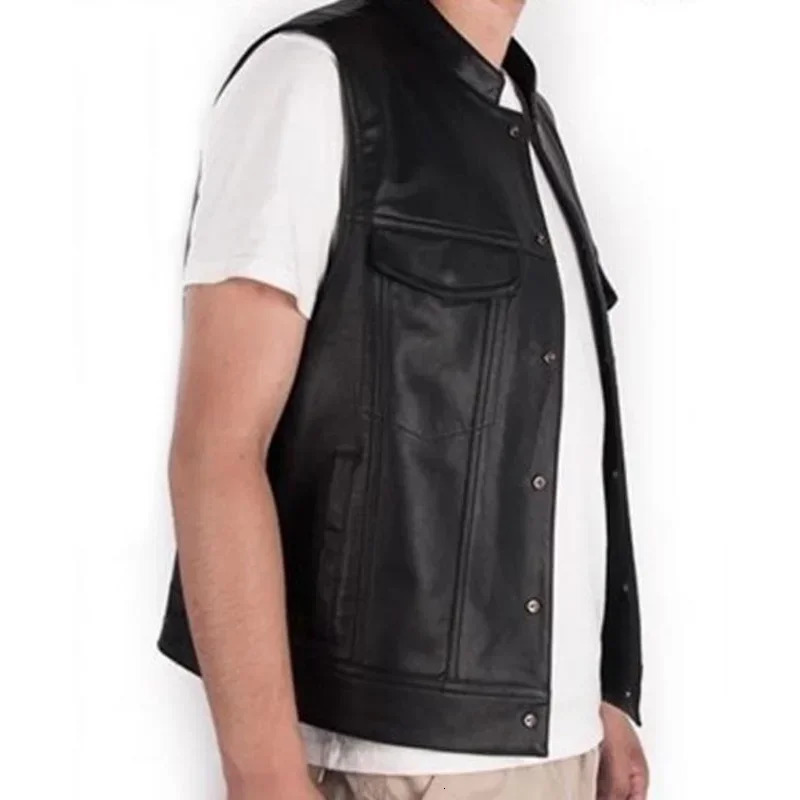 The Latest Solid Color Vest Motorcycle Standing Collar Leather for Men Pu Coat 250725