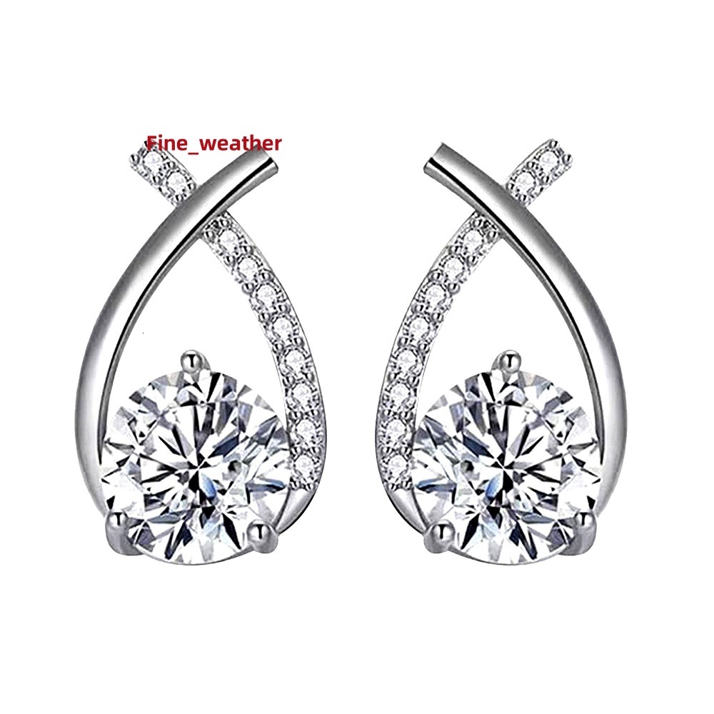 Wholesale 925 Sterling Silver Moissanite Earrings Elegant Fishtail Cross Design Versatile Girls Internet Celebrity Accessory