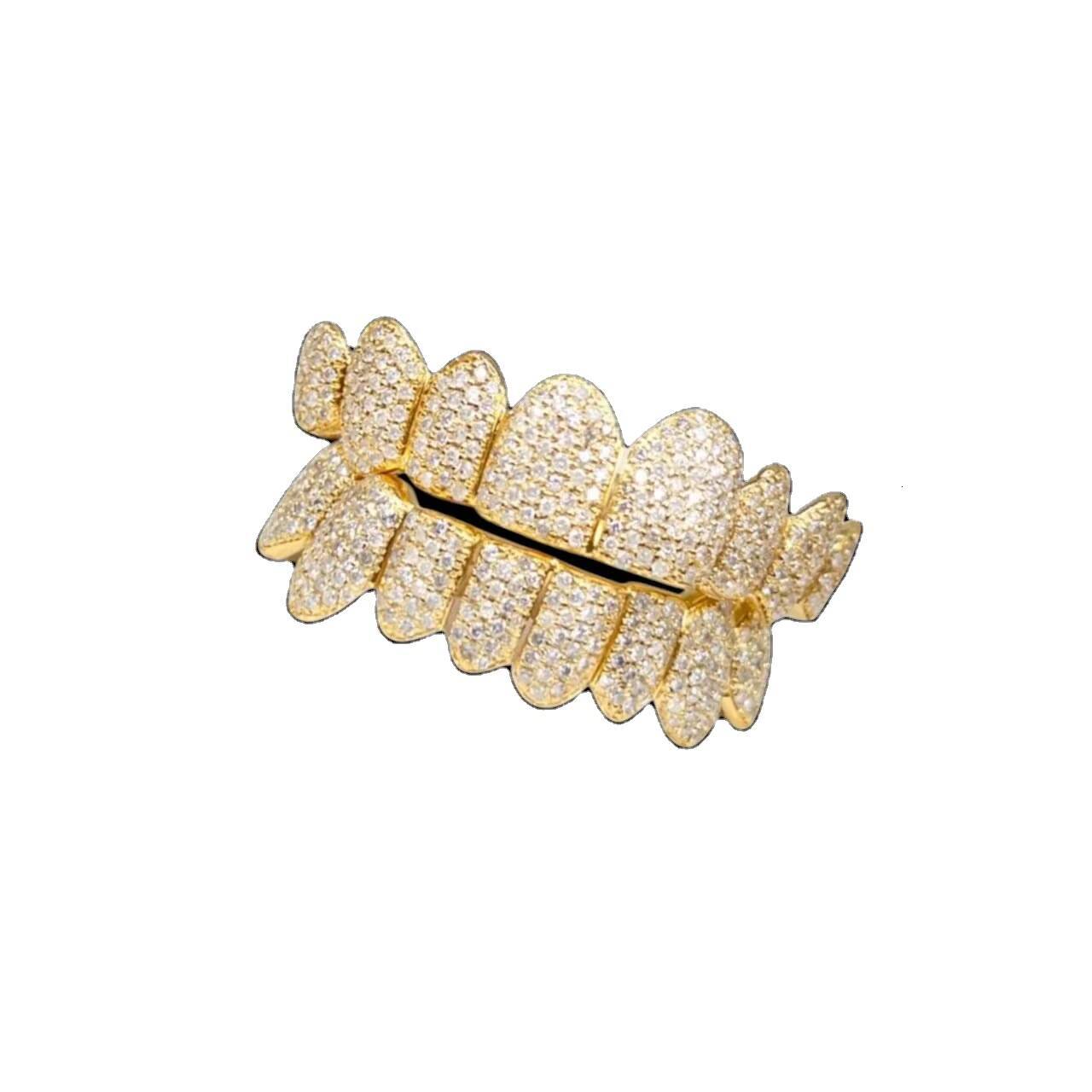 Hip Hop 925 Sterling Silver Custom Bust Moissanite Teeth Fine Piercing Jewelry with Diamond Grillz Yellow Gold Iced Customizable