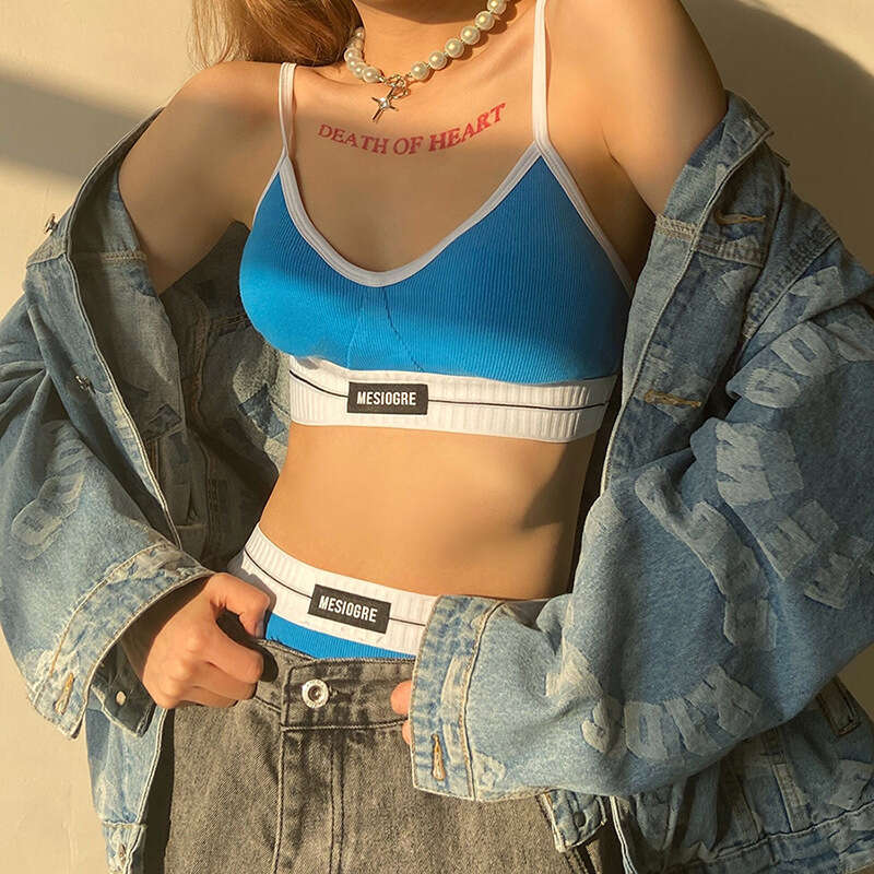 2020 Autumn Winter New Women's Fashion Color Block Crop Top and Shorts Two-Piece Set 63f