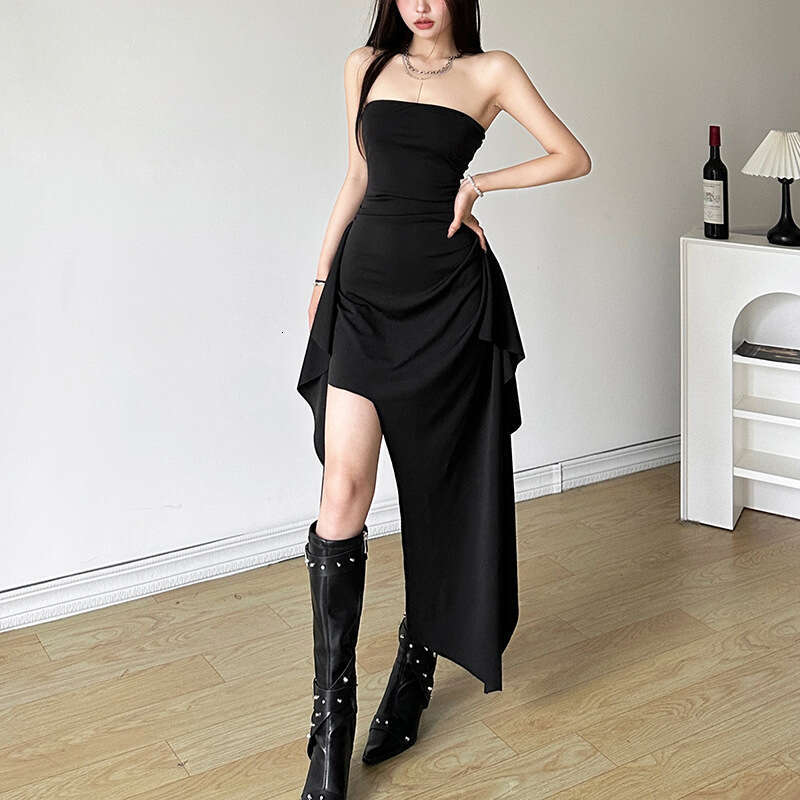 2024 Spring New Women's Solid Color Slim Street Fashion Off-Shoulder Tube Dress 00a