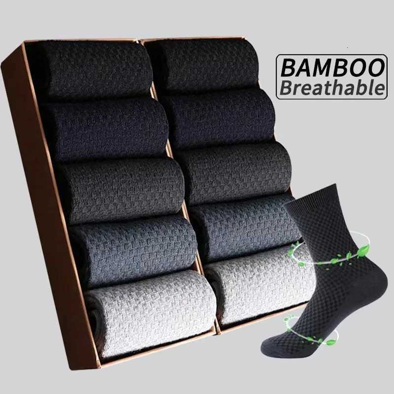 5 Pairs Men Bamboo Fiber Crew Casual Socks Man High Quality Spring Summer Autumn Business Breathable Black Male Dress Long Socks X250725