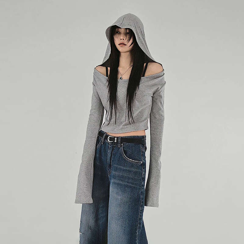 2024 Women's Summer New Solid Color Fashion Hooded Long Sleeve Slim Crop Top for Women 527