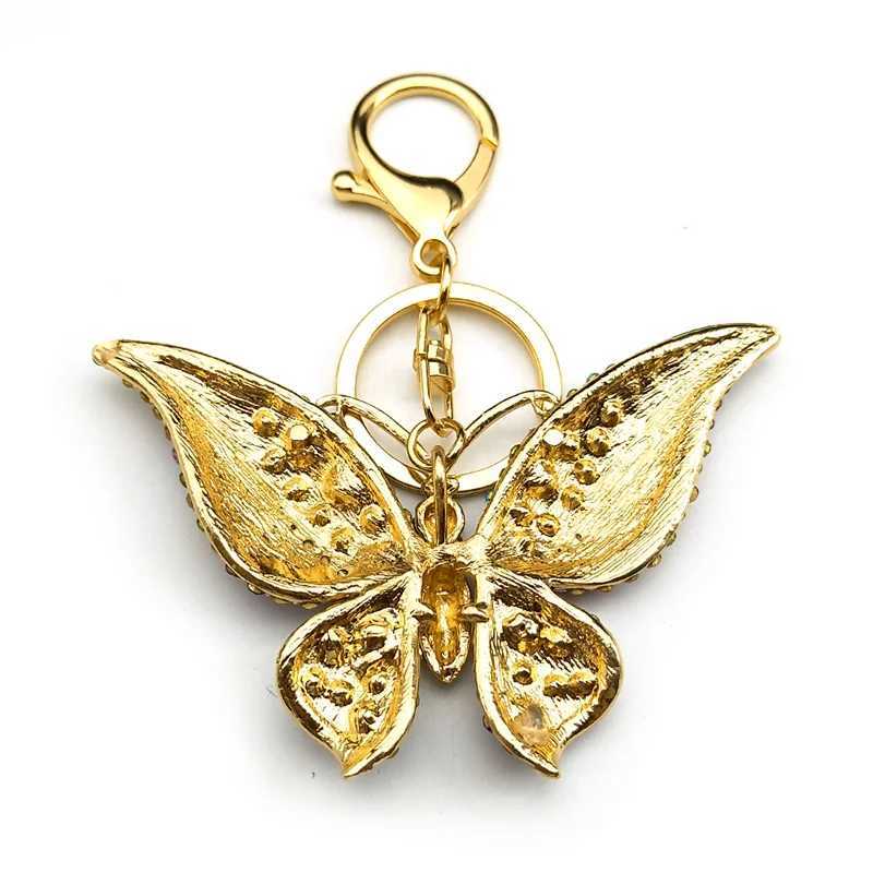 Colorful Rhinestone Butterfly Key Chain Pendant Gold Color Metal Animal Insect Keyring for Women Girl Jewelry Gift Llaveros 250715