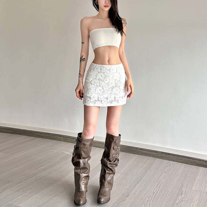 2025 Summer New Solid Color Sexy Mesh Pure Desire High Waist Slim Fit Elegant Versatile Women's Skirt 15f