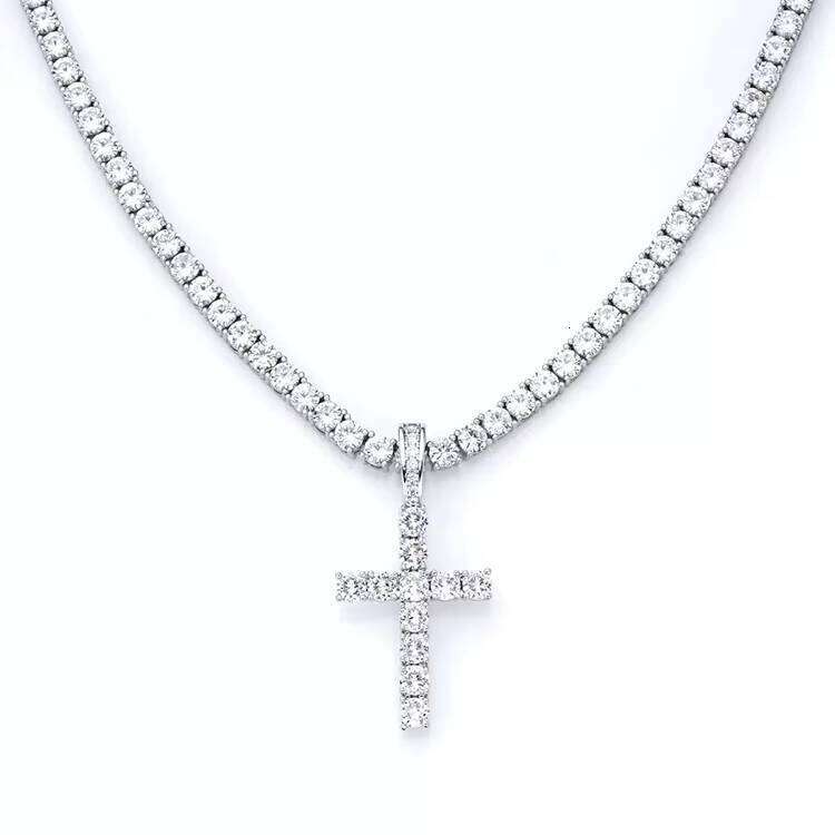 Vvs Moissanite Cross Factory Wholesale Round Brilliant Cut Dia 3mm 4mm 5mm Sier Hip Hop Pendant Jewelry