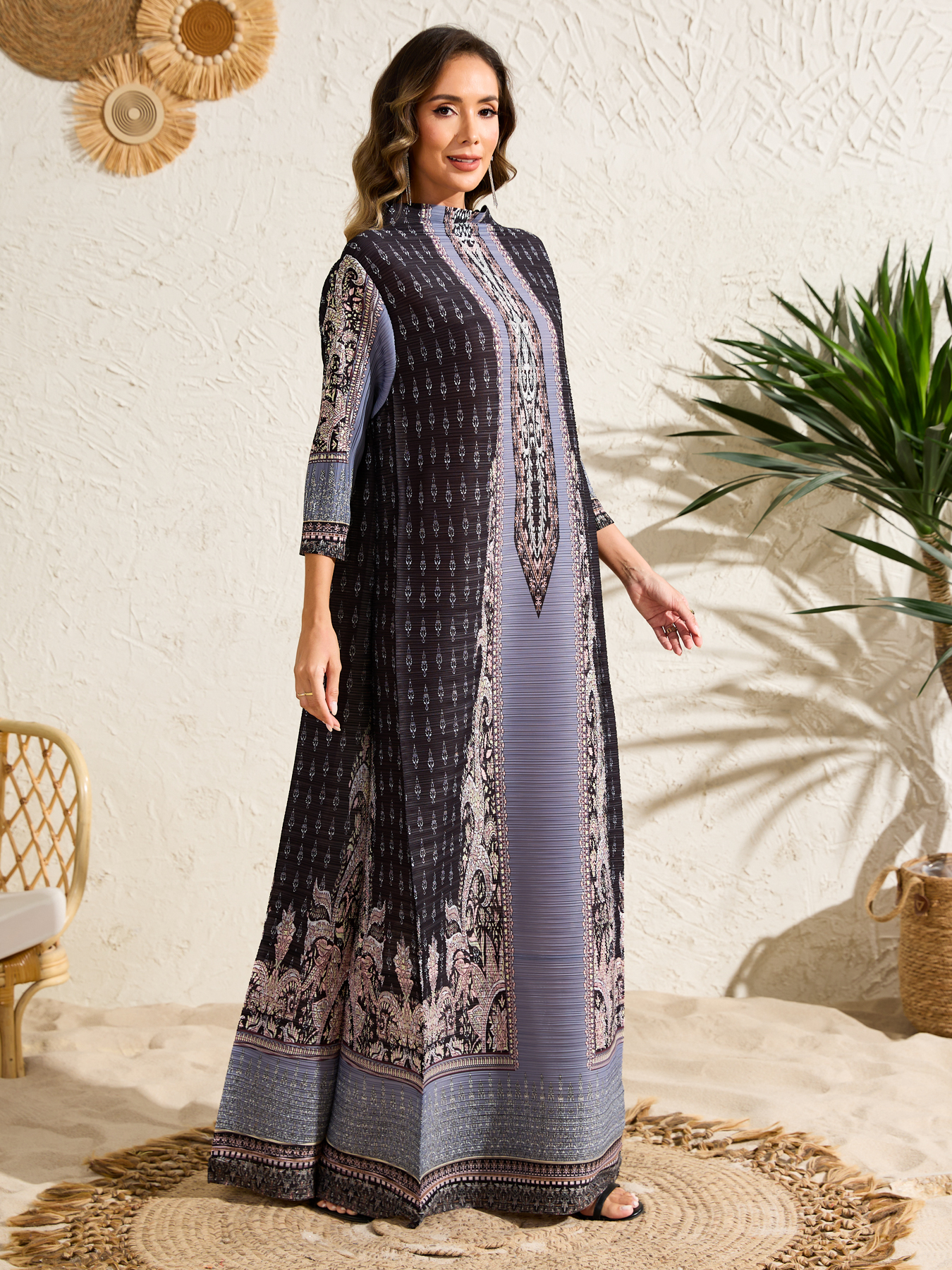 Dress Ethnic Clothing Ladies' elegant, loose and printed long-sleeved dress in Arab style NZ017